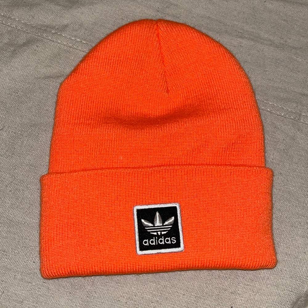 NEON ORANGE Adidas beanie with logo